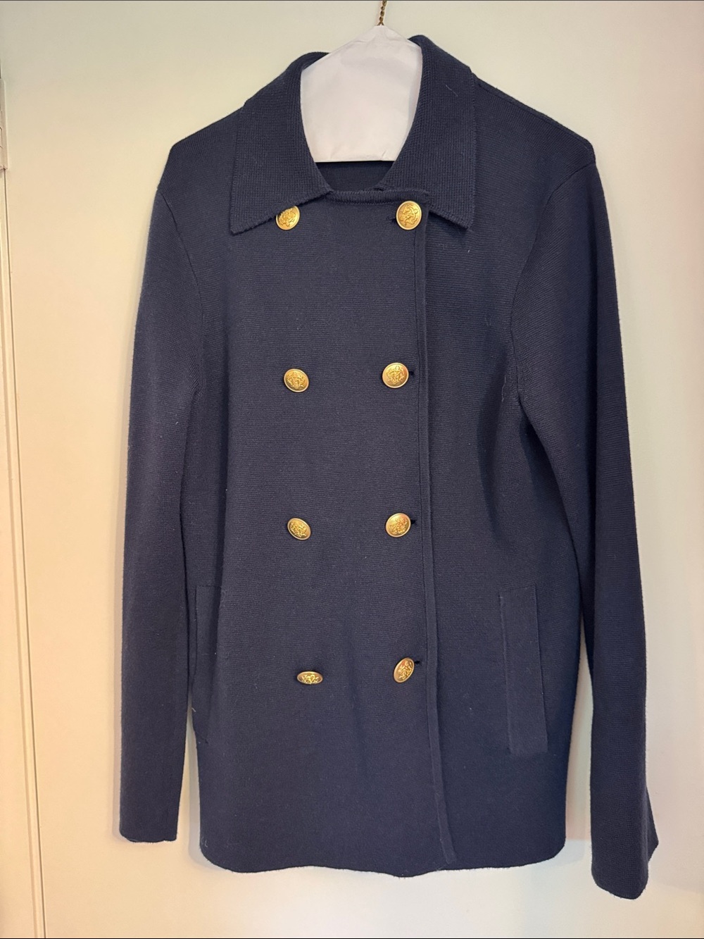 Women's Navy Double-Breasted Button Sweater